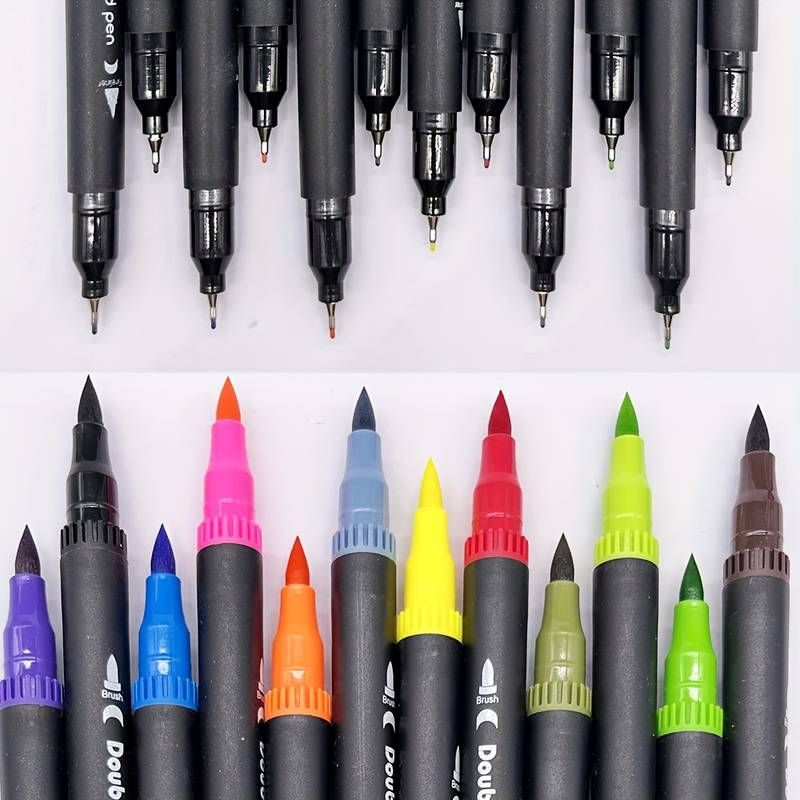 Dual Tip Brush Markers Pens:12 Colored Calligraphy Pens, Dual Tip Markers  For Adult Coloring Felt Tip Watercolor Pens For Books Drawing Planner  Calendar Art Markers Sketch Pen School Supplies. - Temu France